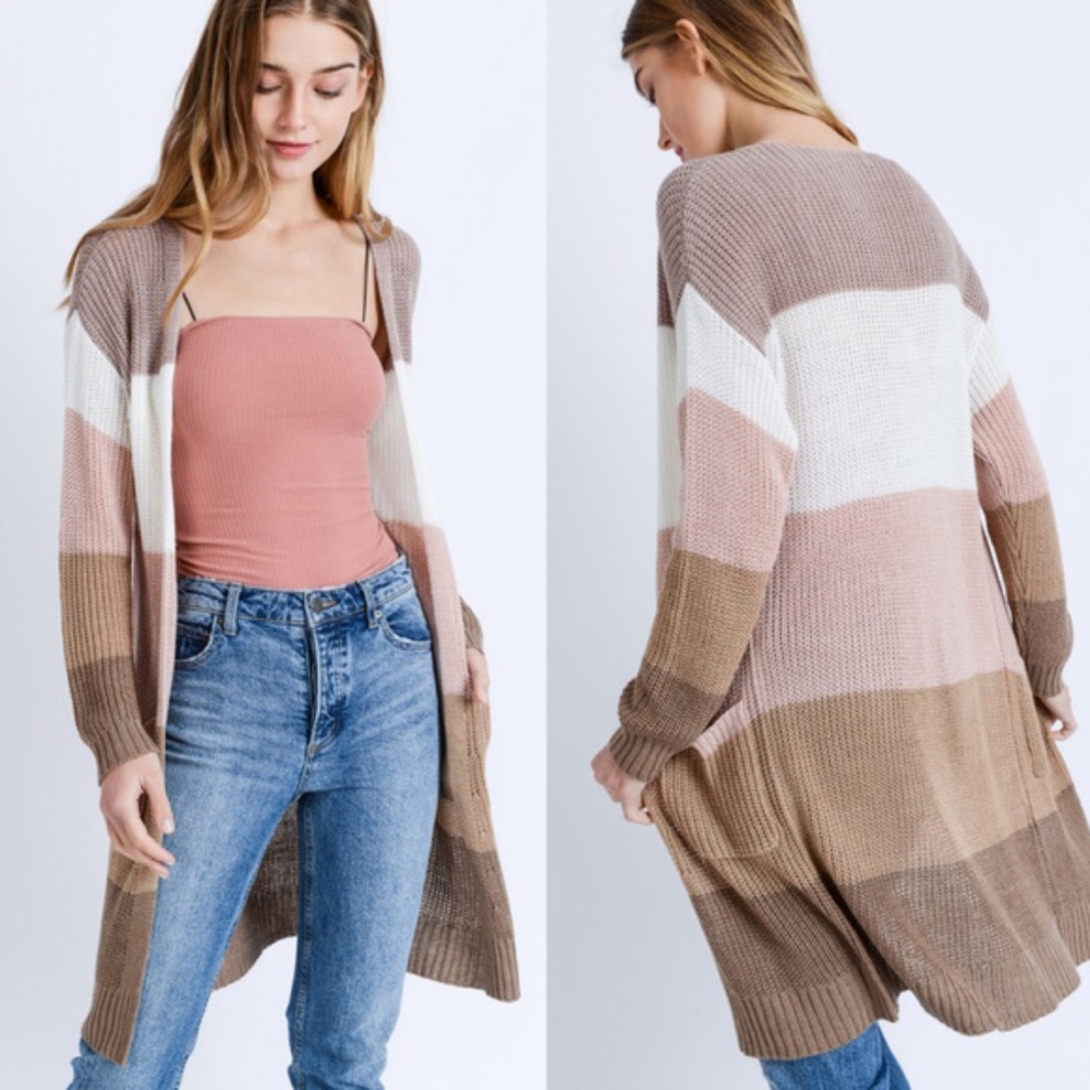 ABIGAIL Color Block Cardigan - TAUPE - Picture 1 of 2